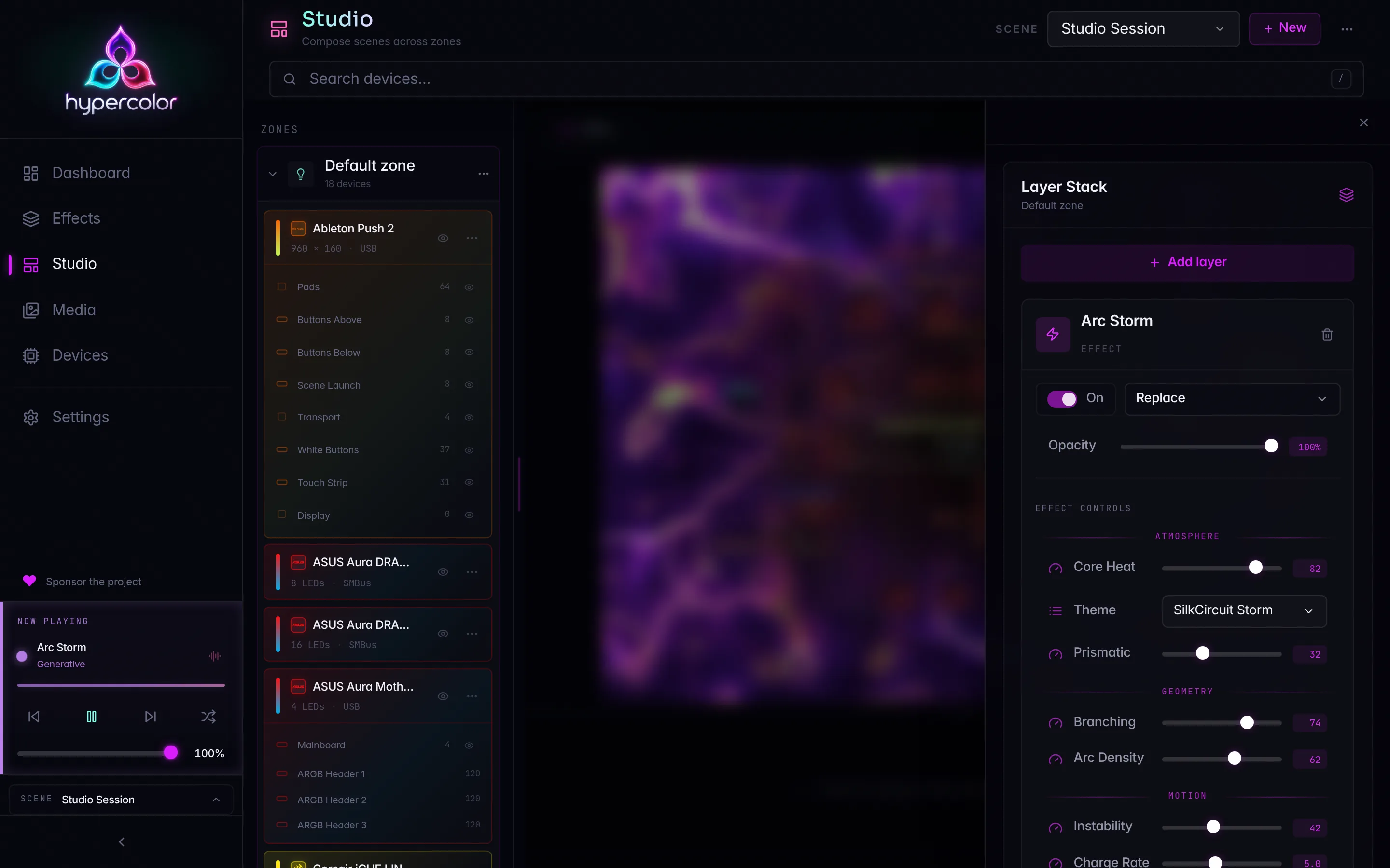 Hypercolor Studio: zones, effects, and layout editor