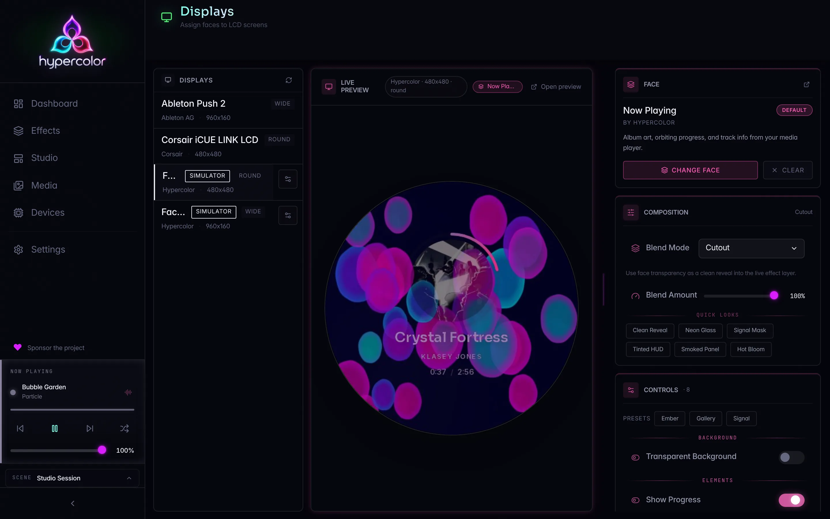 Live face simulator previews on the Devices page